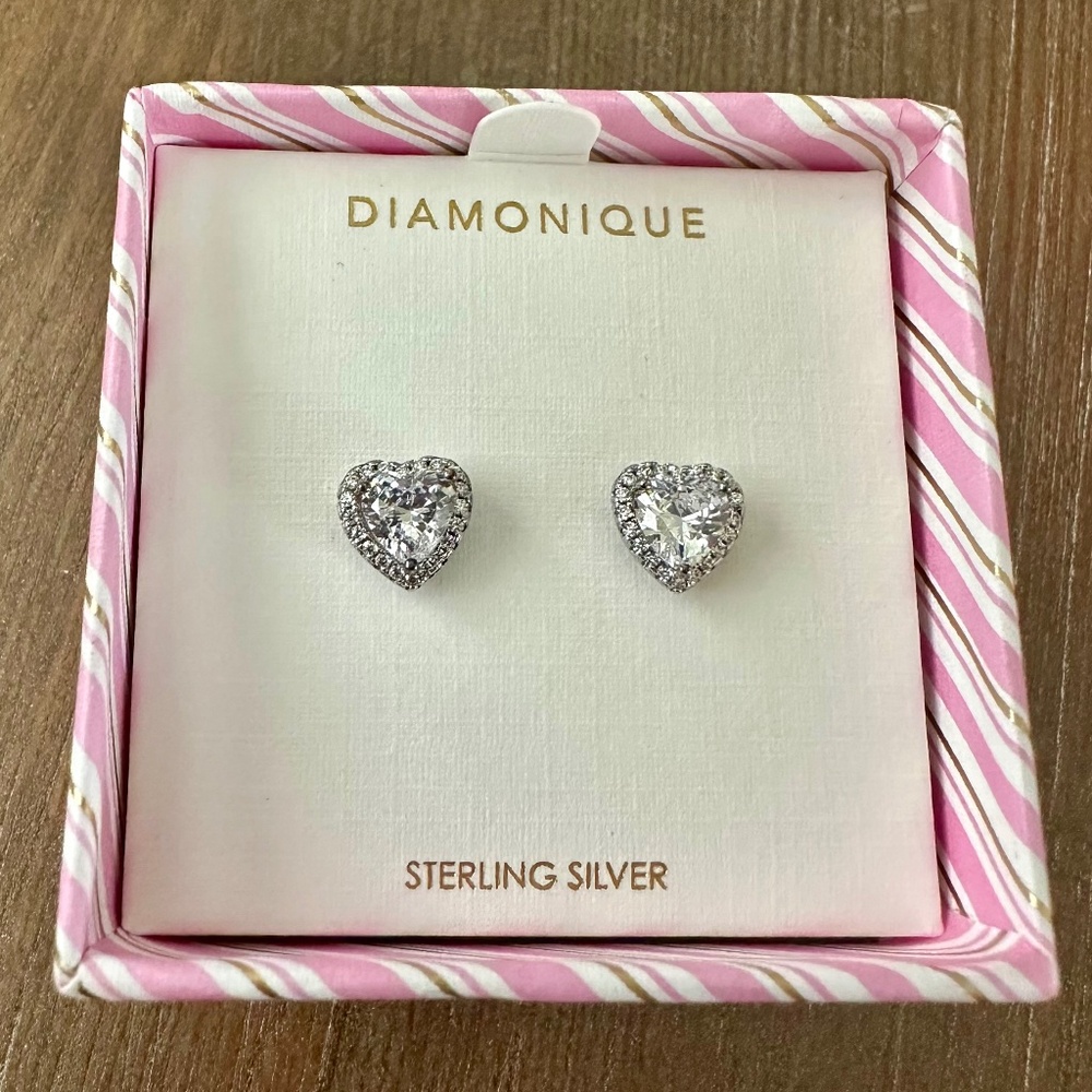 Diamonique CZ heart stud earrings